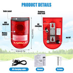 Qualirey 2 Pack Solar Motion Sensor Alarm 129db Outdoor Strobe Light,Red