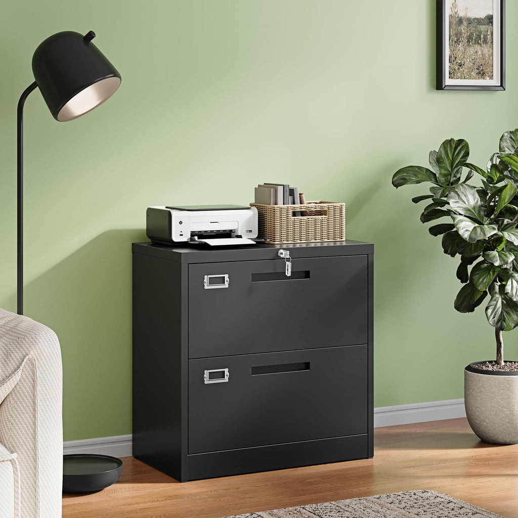 2 Drawer File Cabinet with Lock,Metal Lateral Filing Cabinet for Home Office,Hanging Letter/Legal/A4 Size (Black, H27.95×W28.35×D15.74)