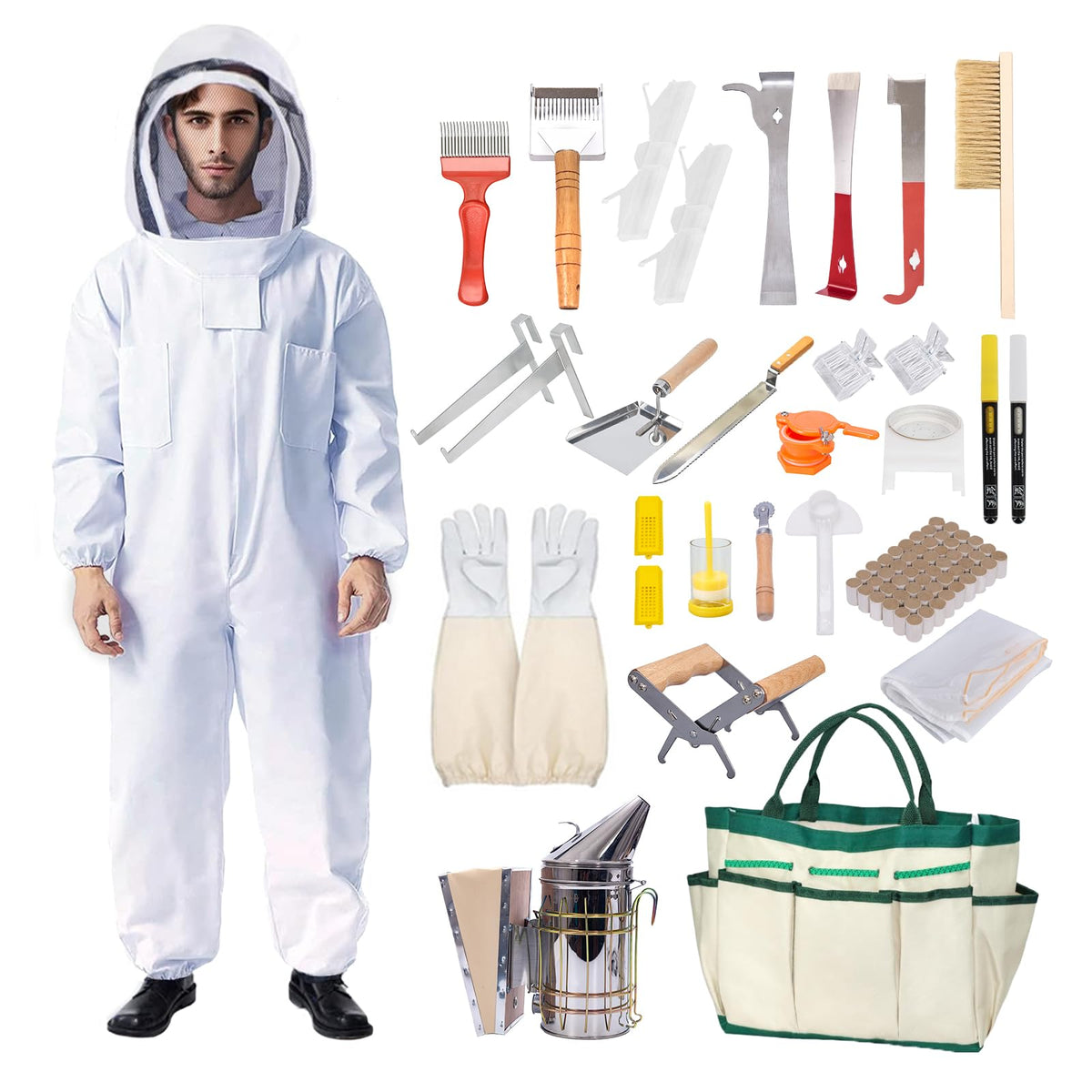31Pcs Beekeeping Supplies Starter Kit with Bee Suit for Beekeepers (XL)