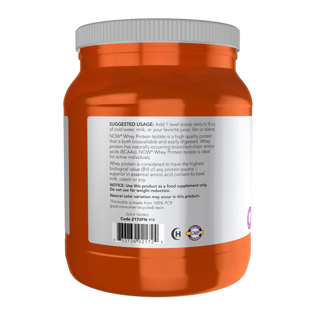 Now Sports, Whey Protein Isolate 24 g with BCAAs, Unflavored Powder, 1.2 lb