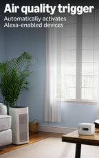 Smart Air Quality Monitor, Detects temperature, humidity, carbon monoxide, PM2.5 and VOCs, Get notifications when air quality drops, Works with Alexa