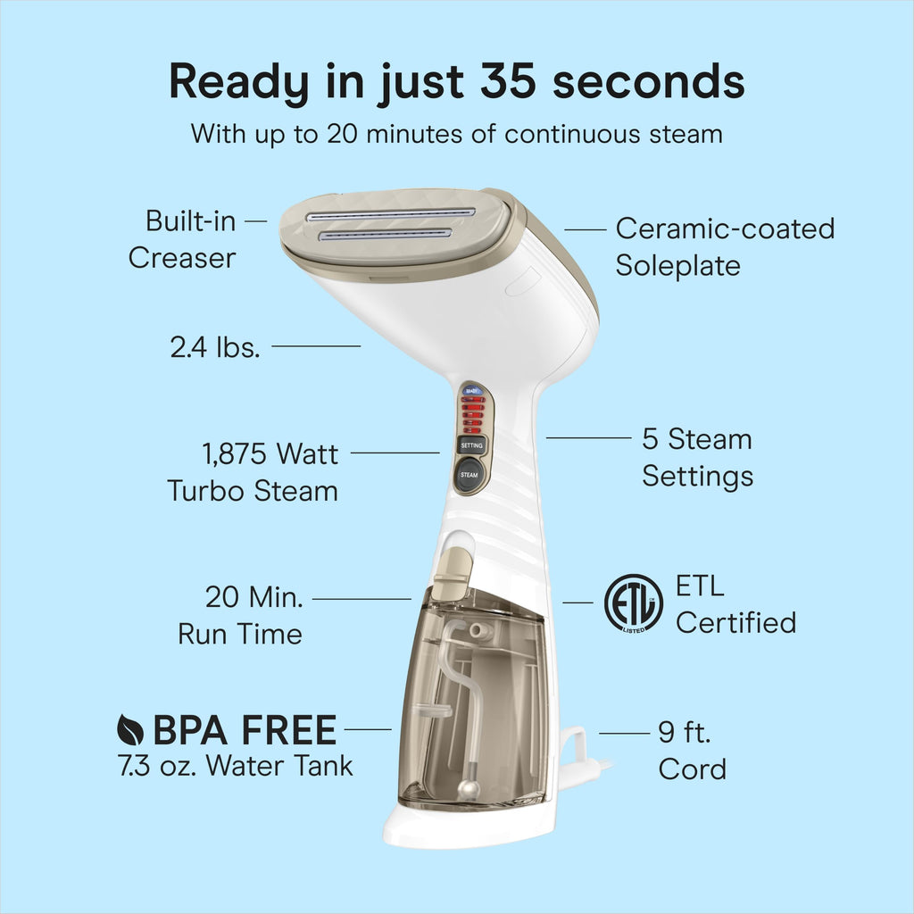 Conair Steamer for Clothes & Upholstery, Handheld, 3 Attachments, White