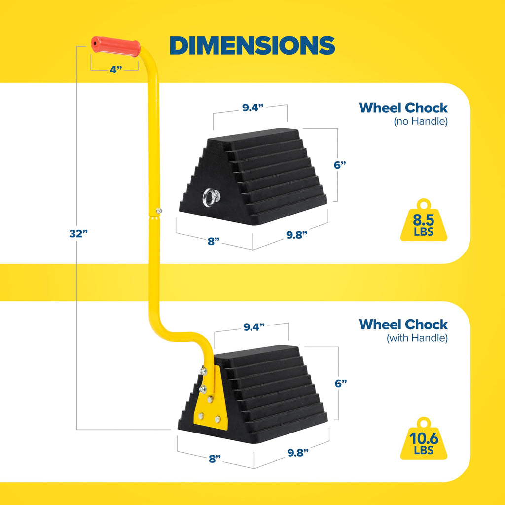 Industrial Extra Large Wheel Chock 2-Pack - Heavy Duty Molded Rubber XL Wheel Chock for Trucks, Trailers, RVs or Large Freight Equipment - Max Weight