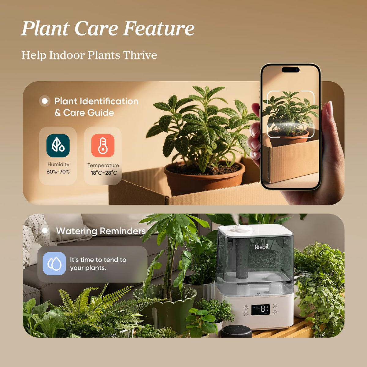 Levoit Humidifiers for Bedroom Large Room, 6L, 60H Runtime, 26dB, Smart App
