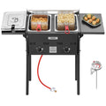 VEVOR Outdoor Propane Deep Fryer, Double Burners Commercial Fryer, 16 Qt Stainless Steel Cooker with Removable Baskets & Lids & Tanks, Oil Fryer Cart