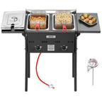 VEVOR Outdoor Propane Deep Fryer, Double Burners Commercial Fryer, 16 Qt Stainless Steel Cooker with Removable Baskets & Lids & Tanks, Oil Fryer Cart