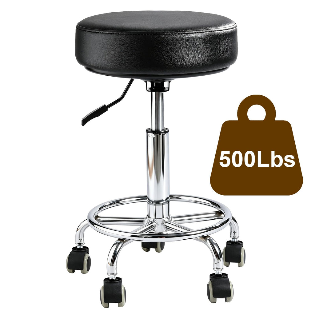 500lbs Heavy-Duty Adjustable Rolling Stool with Wheels & Foot pedal ring