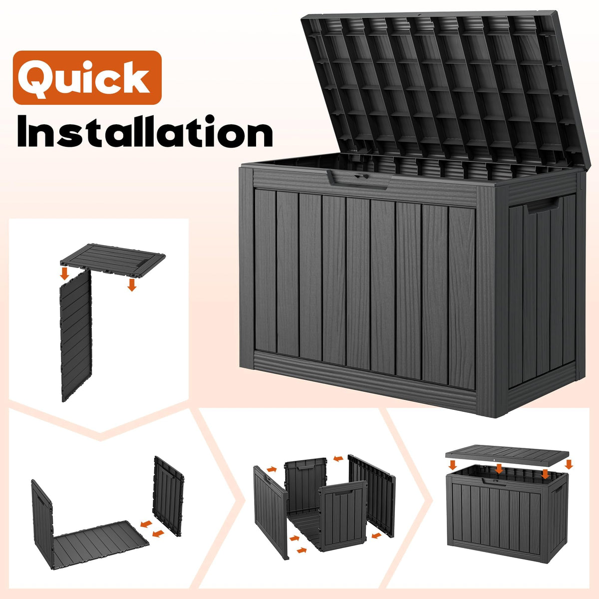Outdoor Storage Box, Resin Deck Boxes outdoor, Waterproof Storage Box Lockable Lid (Black, 50 Gallon)