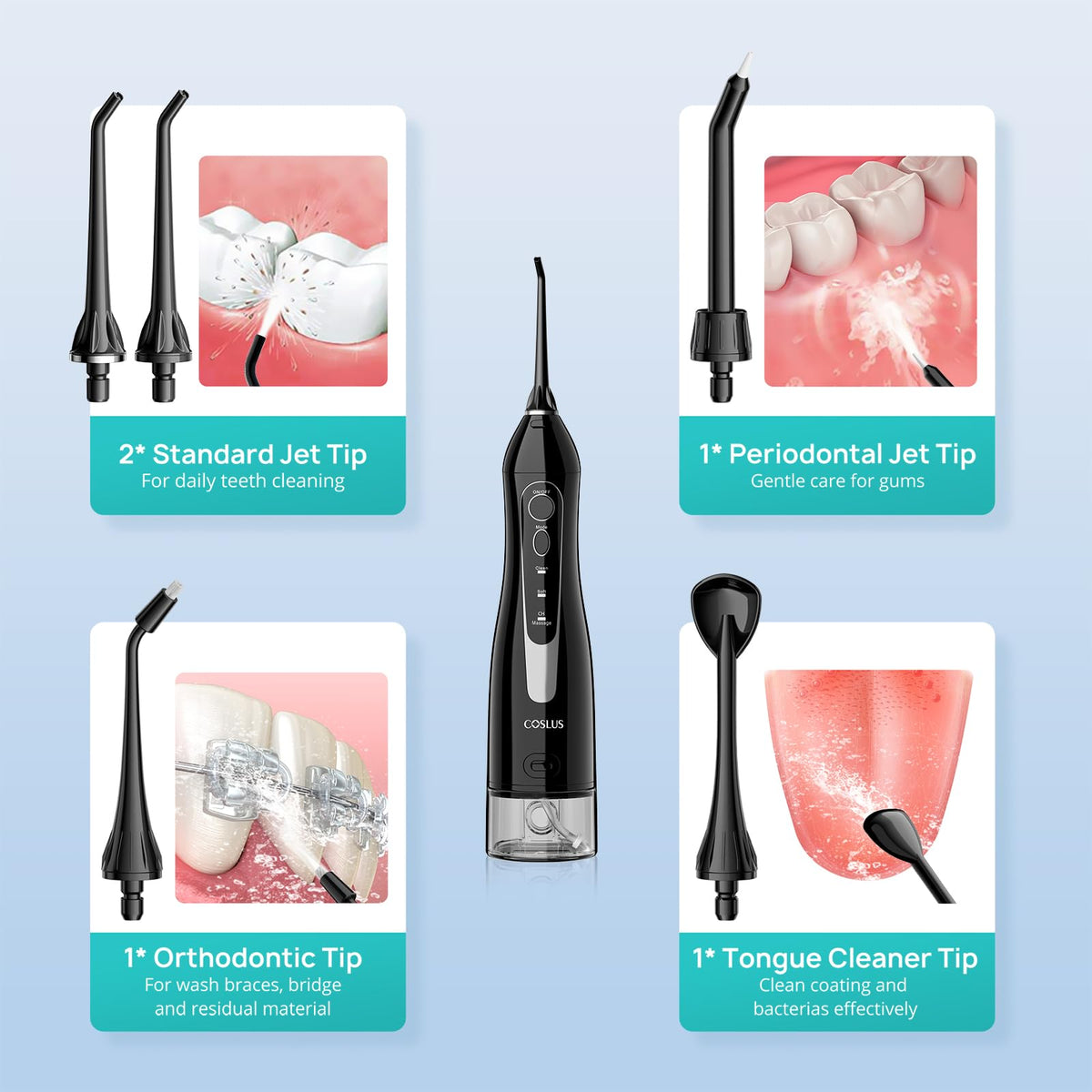 COSLUS ADA Accepted C20 Water Dental Flosser Pick, Storage Set Black