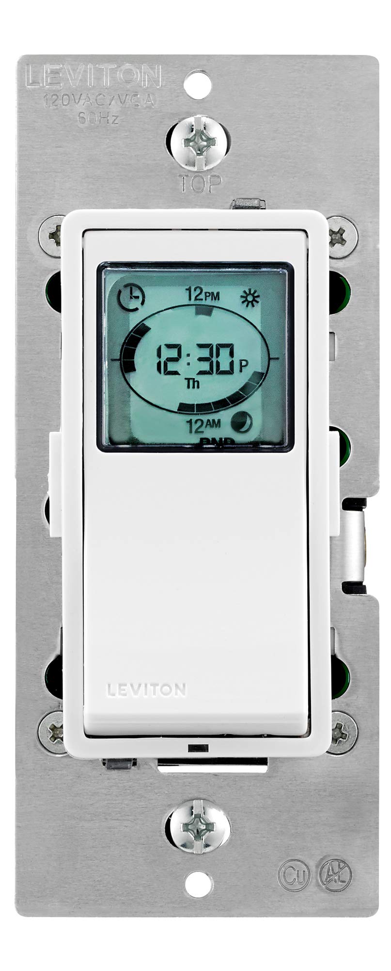 Leviton Decora Programmable and Astronomical Timer Switch for Lights and Motor Loads, Neutral Wire Required, Single Pole or 3-Way, VPT24-1PZ, White