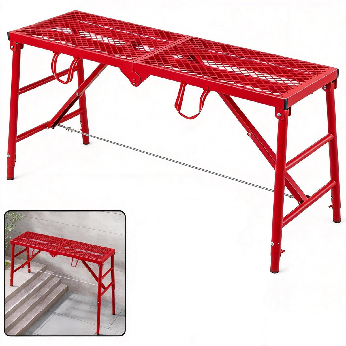 800LBS Foldable Scaffolding Platform, 71x16x60 Inch Alloy Steel Adjustable Height Portable Work Ladder, Ideal for Standard Staircase Painting Wiring
