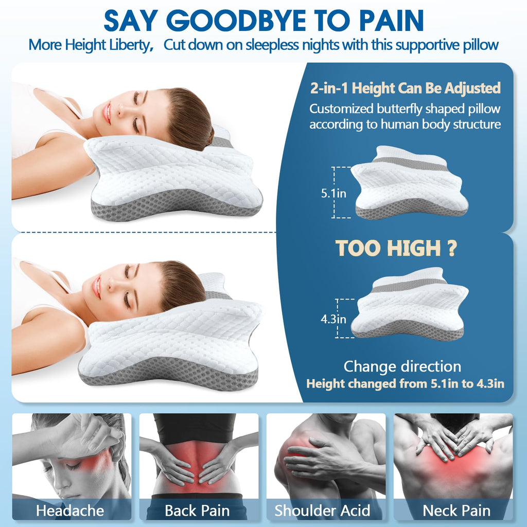 CHxxy Memory Foam Pillows, Cervical Pillow for Neck & Shoulder Pain Relief