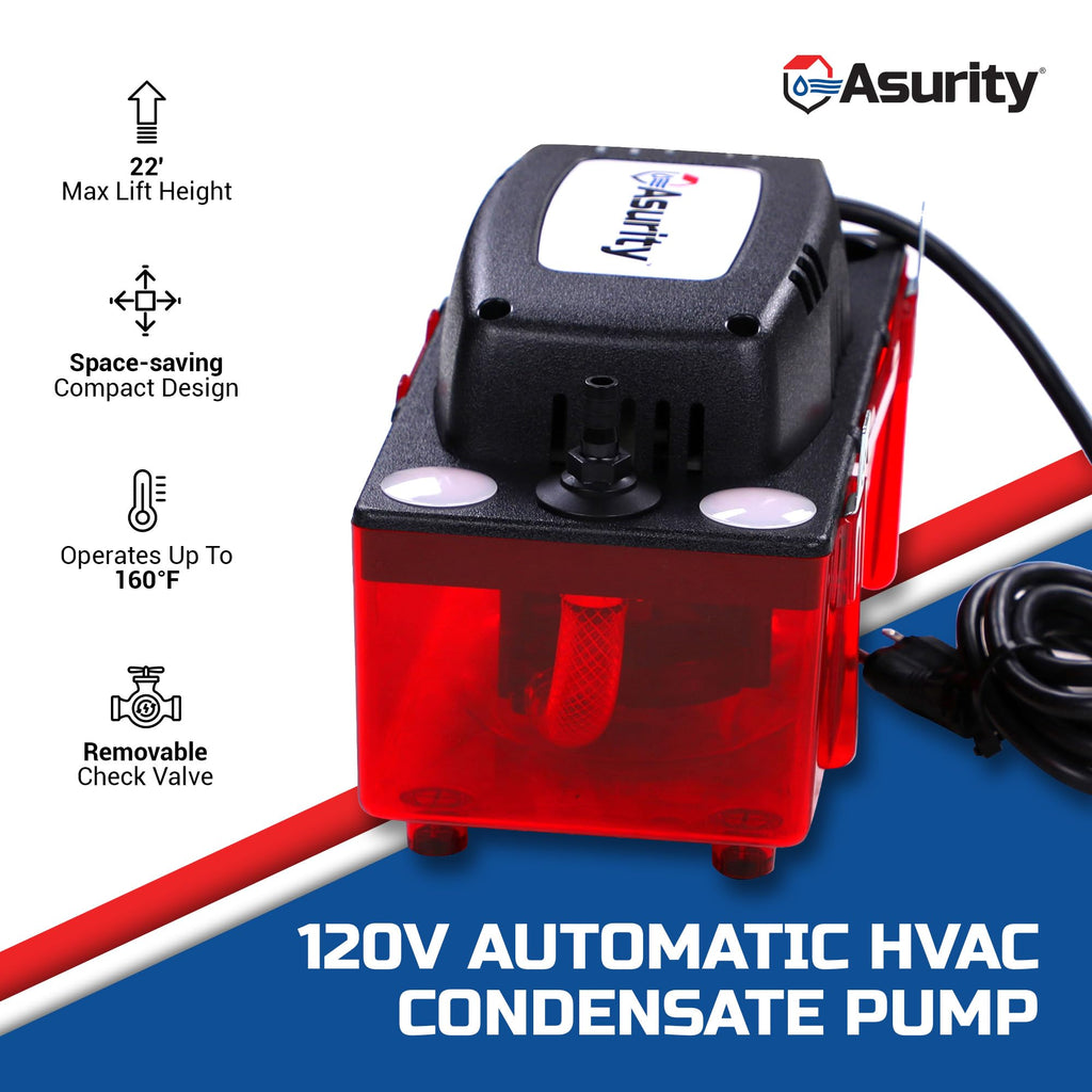 Asurity by Diversitech ULTRACP-22 120V Compact HVAC Condensate Pump with 22' Max Lift Height, Standard HVAC Condensate Removal Pump for Air