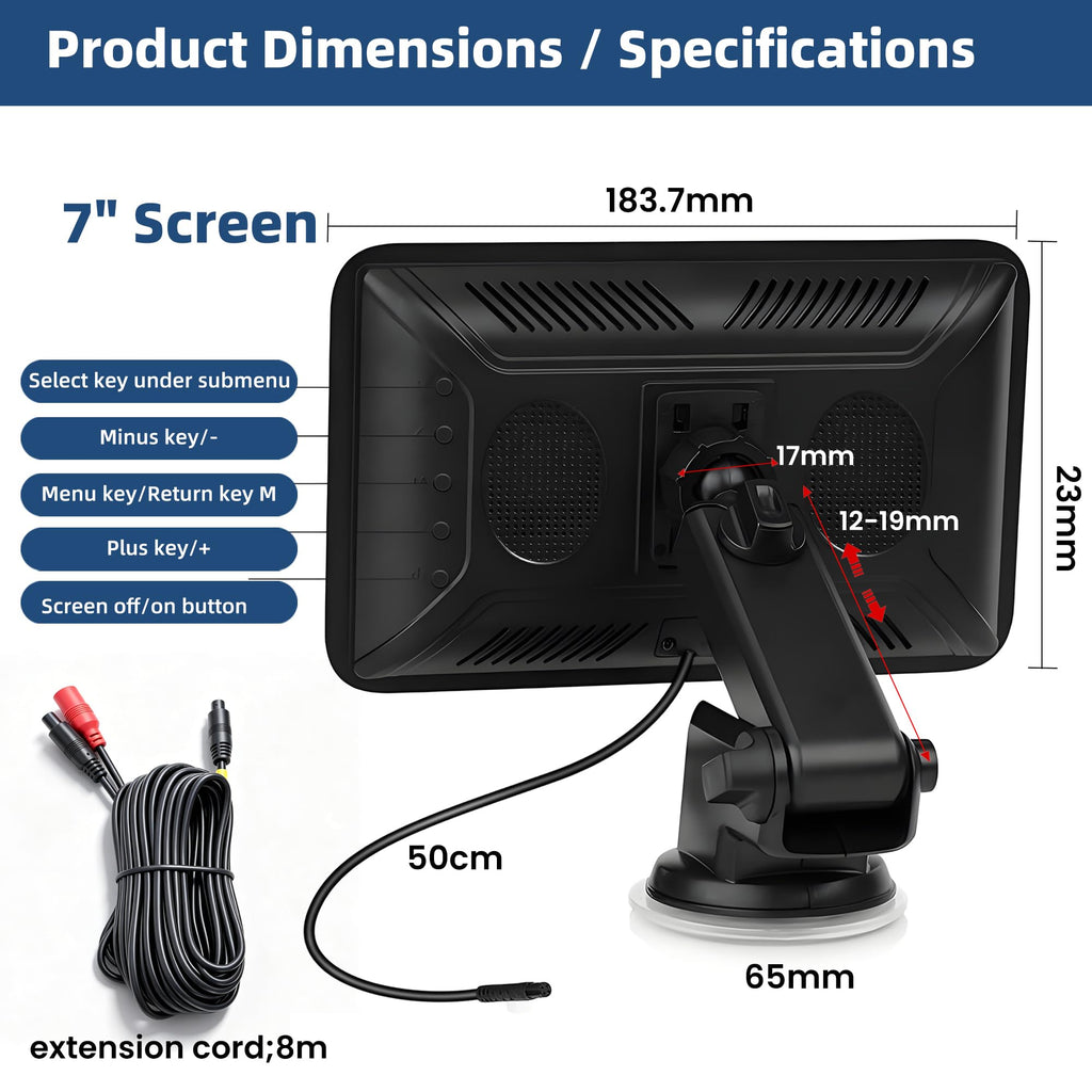 2K Backup Camera Kit, 7 Inch Monitor, Wired Zero-Lag, Night Vision