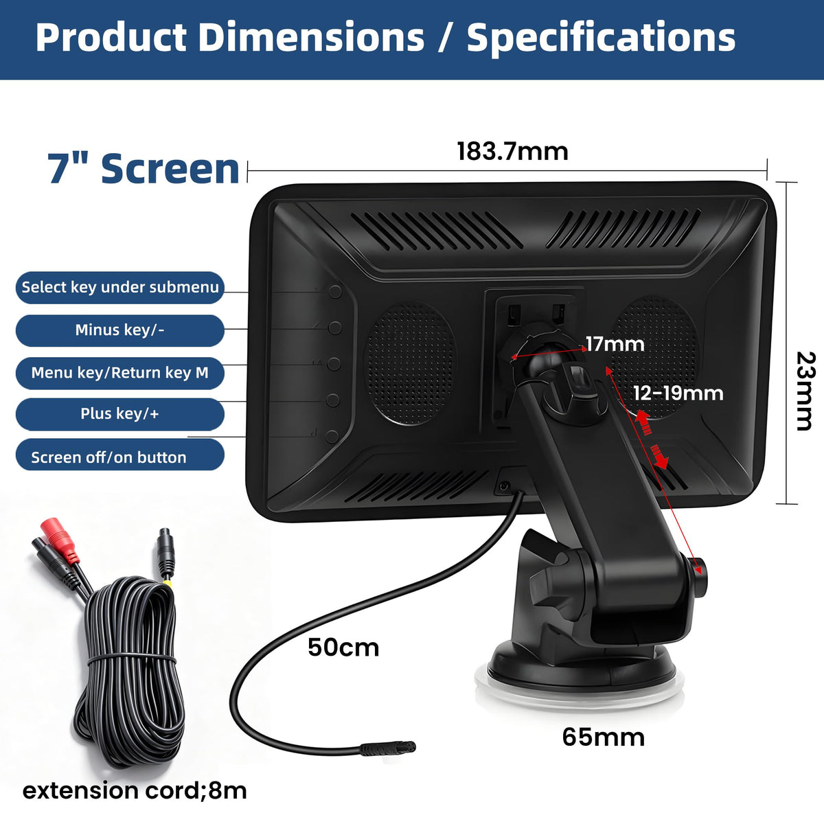 2K Backup Camera Kit, 7 Inch Monitor, Wired Zero-Lag, Night Vision