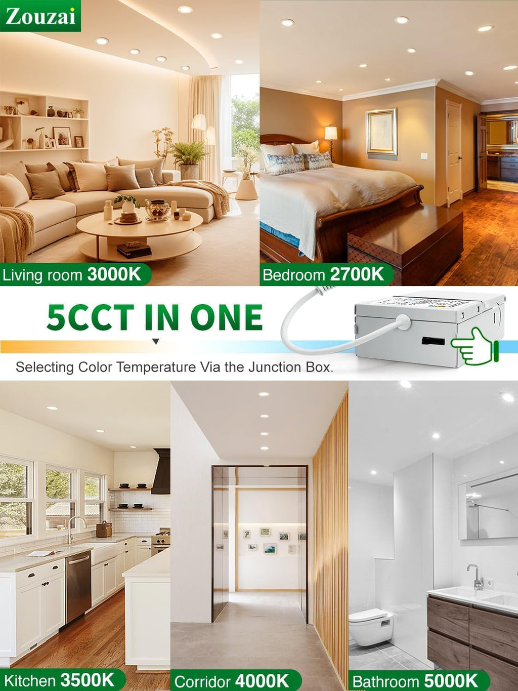 24 Pack 4 Inch LED Recessed Ceiling Light, 5CCT, Dimmable, White