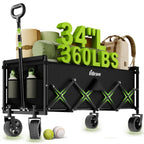 34" Extra Long Collapsible Wagon Cart, 360LBS Capacity, Black