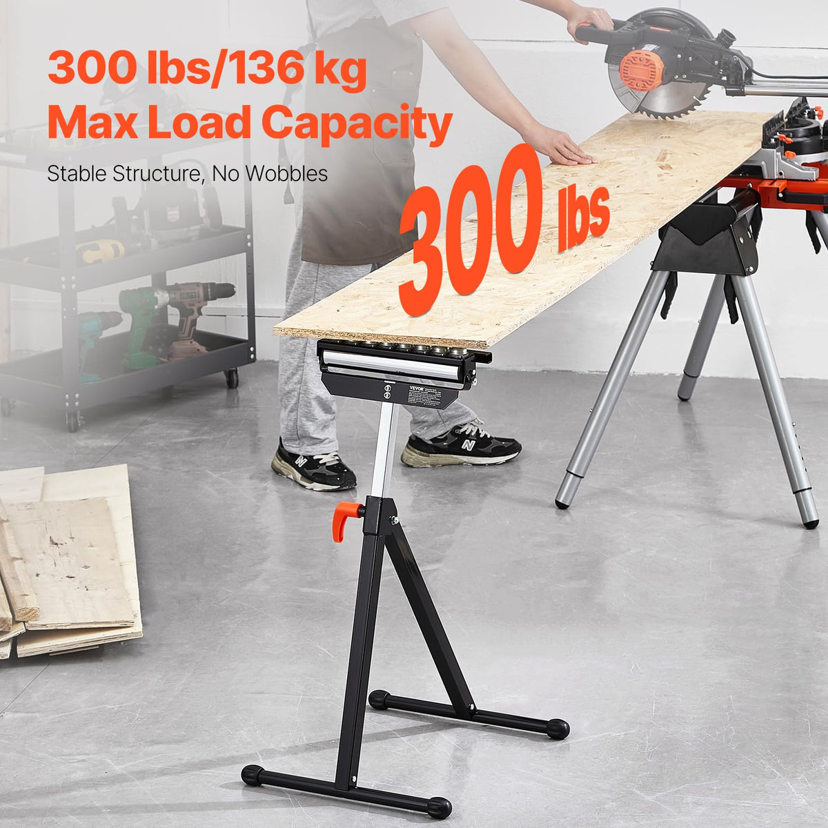 VEVOR Roller Stand, 300 lb Load Capacity, 26.8-42.5 in Adjustable Height, Folding Heavy Duty with 11.5 inch Polished Multi-Directional Roller Head