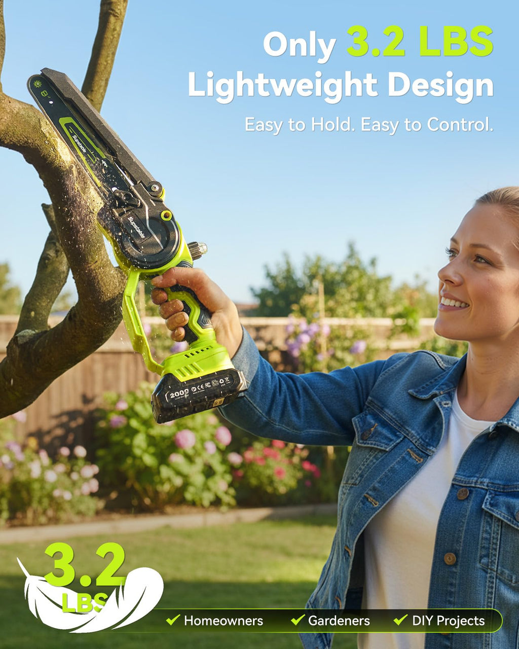 Mini Chainsaw Cordless, 8 Inch & 6 Inch Electric Chainsaw Battery Powered, 1000W Brushless Handheld Power Chain Saw with 2 Batteries, Small Tree Saw