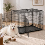 Large Dog Crate 42 Inch Foldable Double Door Dog Cage Pet Kennel