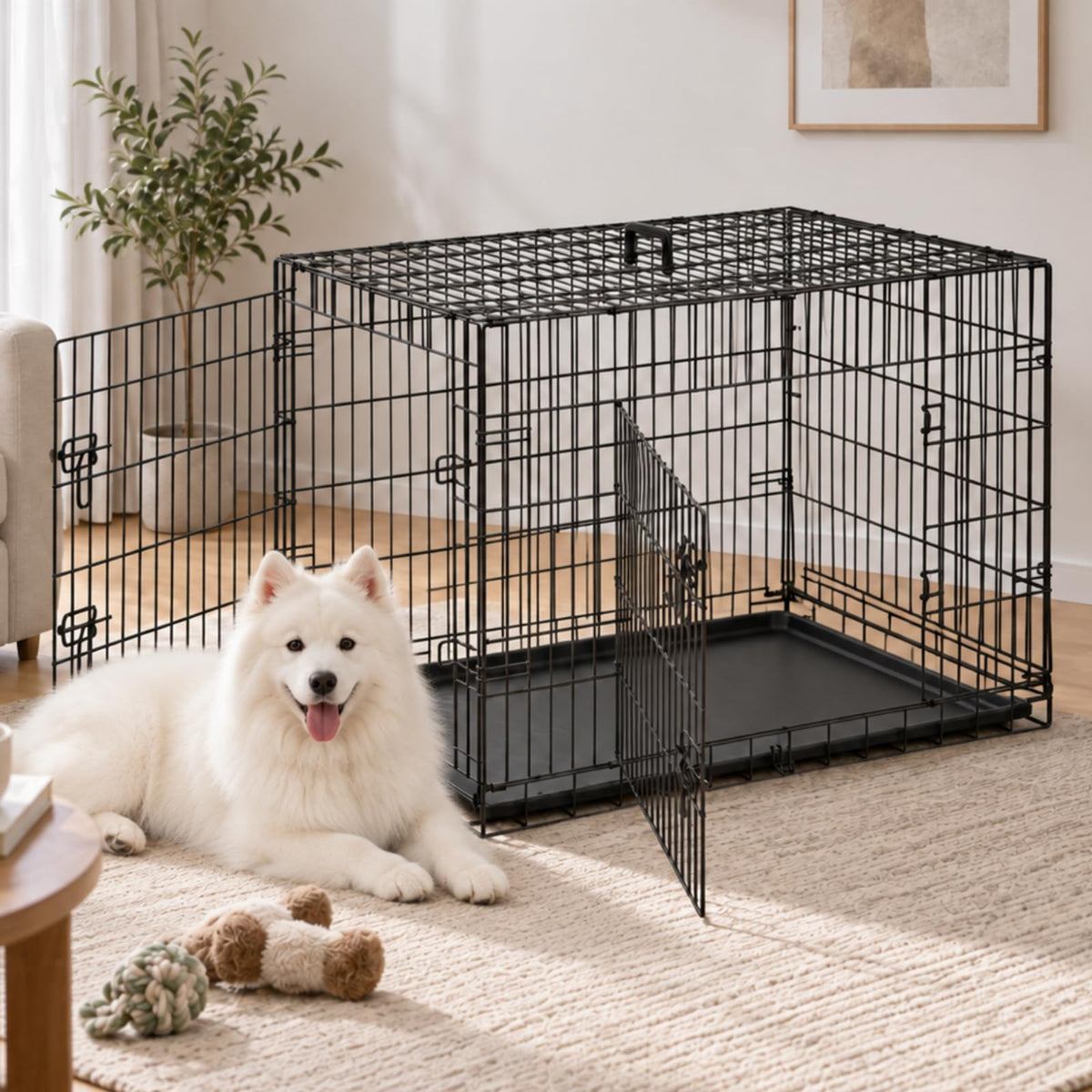 Large Dog Crate 42 Inch Foldable Double Door Dog Cage Pet Kennel