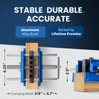 Self Centering Dowel Jig with Elongated Jaws & Extra Wide Clamp up to 6.7" - Precision Woodworking Made Effortless - Lasting Craftsmanship - Aluminum