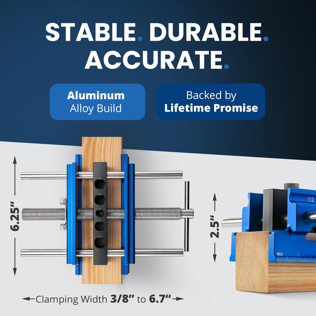 Self Centering Dowel Jig with Elongated Jaws & Extra Wide Clamp up to 6.7" - Precision Woodworking Made Effortless - Lasting Craftsmanship - Aluminum
