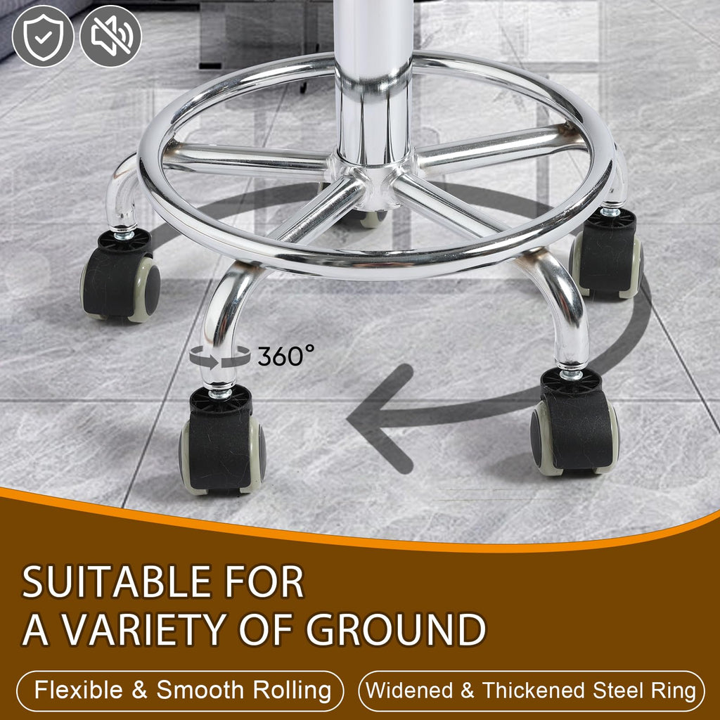500lbs Heavy-Duty Adjustable Rolling Stool with Wheels & Foot pedal ring