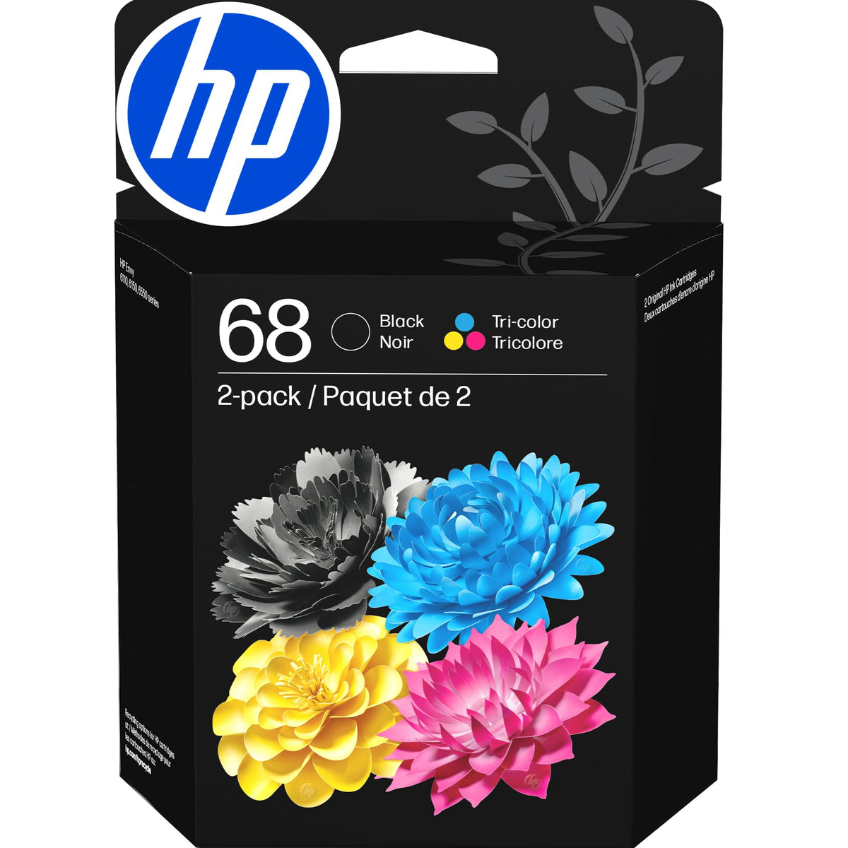 HP 68 Black/Tri-Color Ink Cartridges (2-Pack) | Works with Envy 6100e, 6500e Series | 6L6S2TN | Packaging May Vary