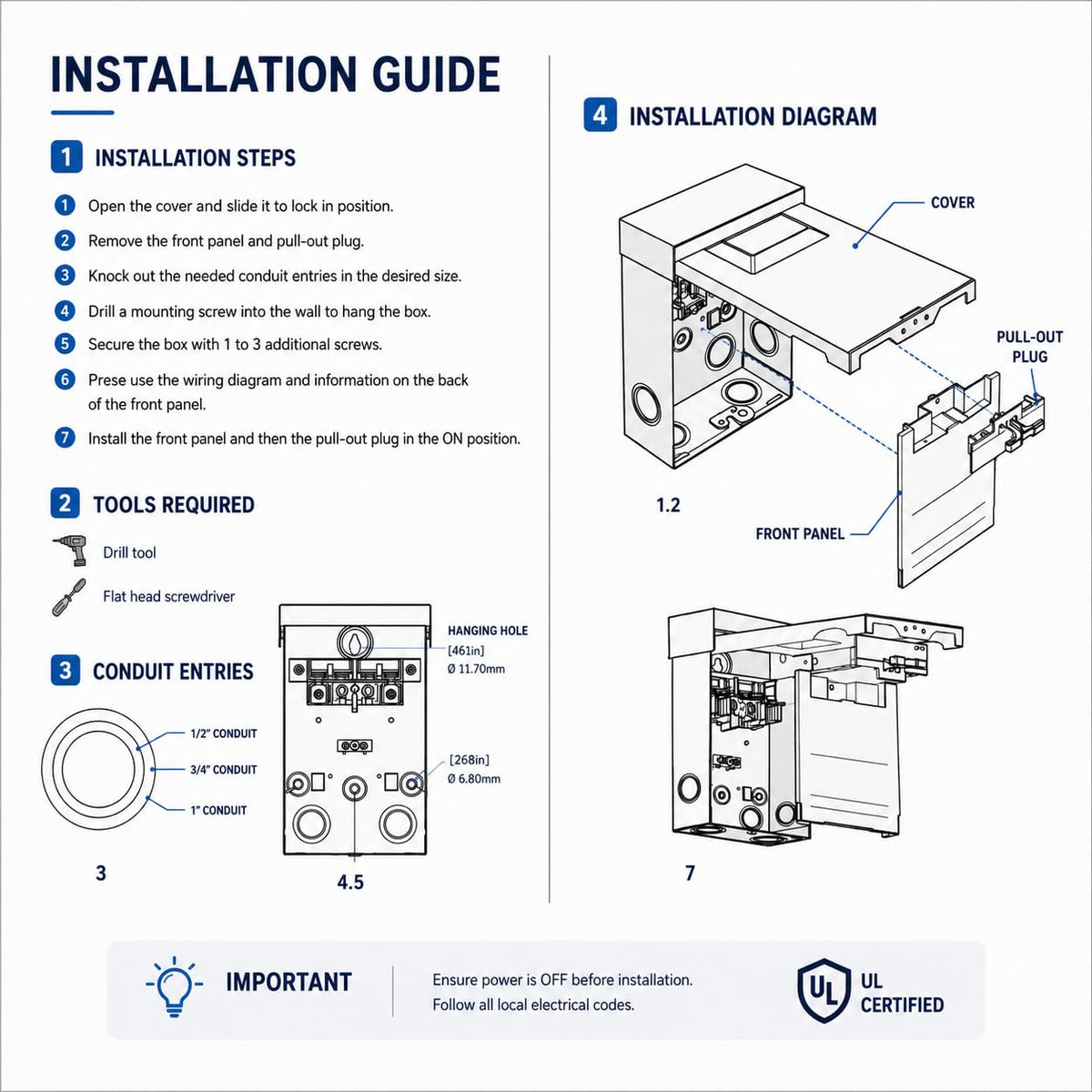 6 Pack AC Disconnect Boxes 60A Non-Fused, Pull-Out HVAC Disconnect Switch for Outdoor Air Conditioner Units