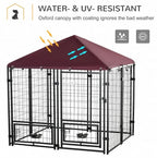 Outdoor Dog Kennel With Rotating Bowl Holders, 5 ft x 5 ft x 5 ft, Black And Red