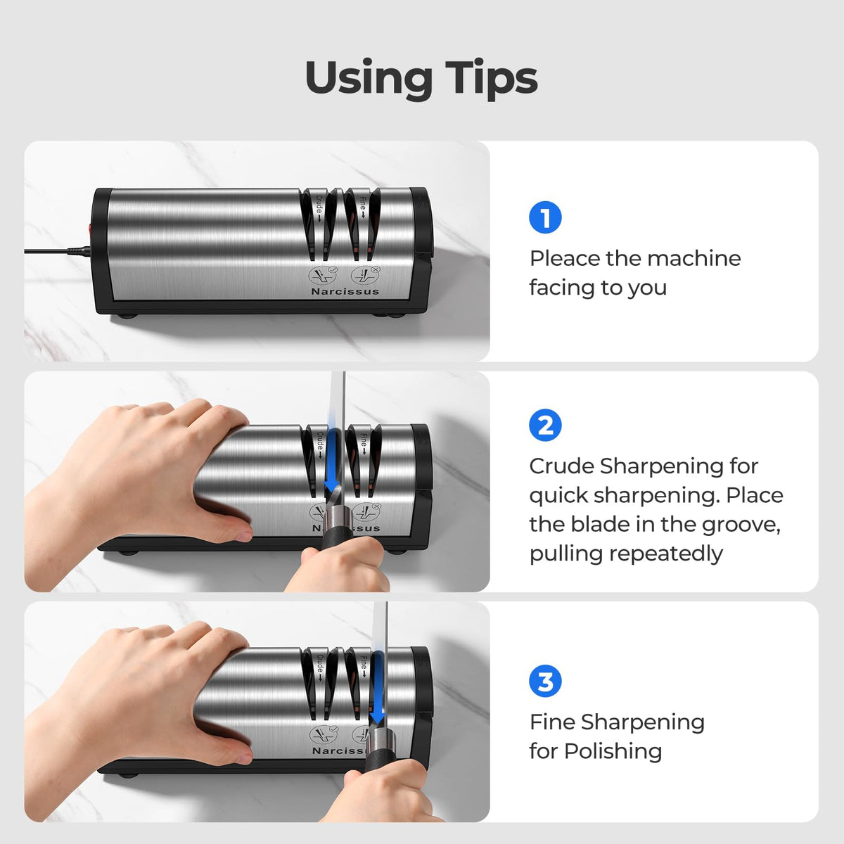 Knife Sharpener, Professional 2 Stage Electric Knife Sharpener for Quick Sharpening & Polishing, with Scissors Sharpener and Metal Dust Collection