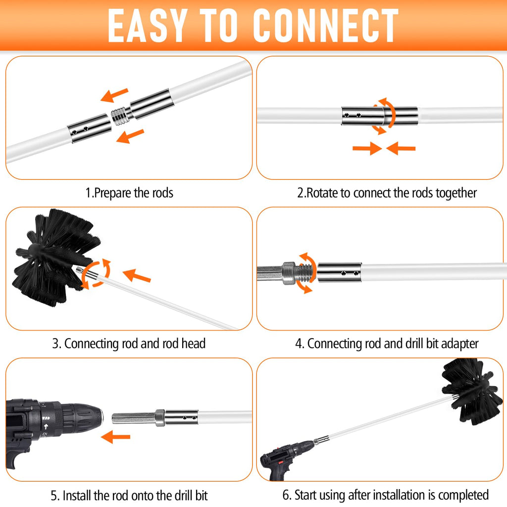 30Feet Chimney Sweep Kit,8 in Brush Head,Dryer Vent Cleaner Kit, Chimney Sweep&Chimney Cleaning Kit, Rotary Chimney Cleaning System for