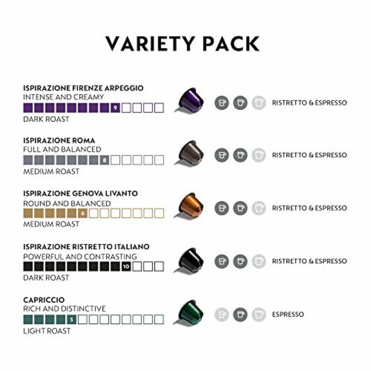 Nespresso Original, Variety Pack, Mixed Roast, 50-Count Espresso Pods