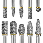 Tungsten Carbide Burr Set 1/4" Shank 10PC Double Cut Rotary Cutting Burrs Die Grinder Bits for Steel and Wood Working, Grinding, Carving, and