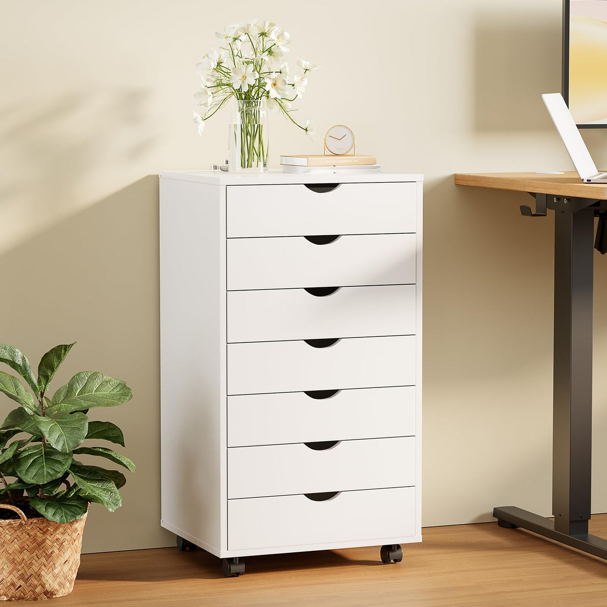 Sweetcrispy 7 Drawer Rolling Storage Cabinet with Wheels, Wood Organizer