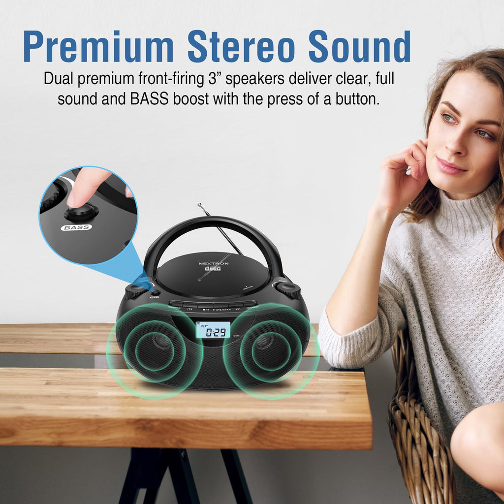 Portable CD Player Boombox with Bluetooth, AM/FM Radio & USB
