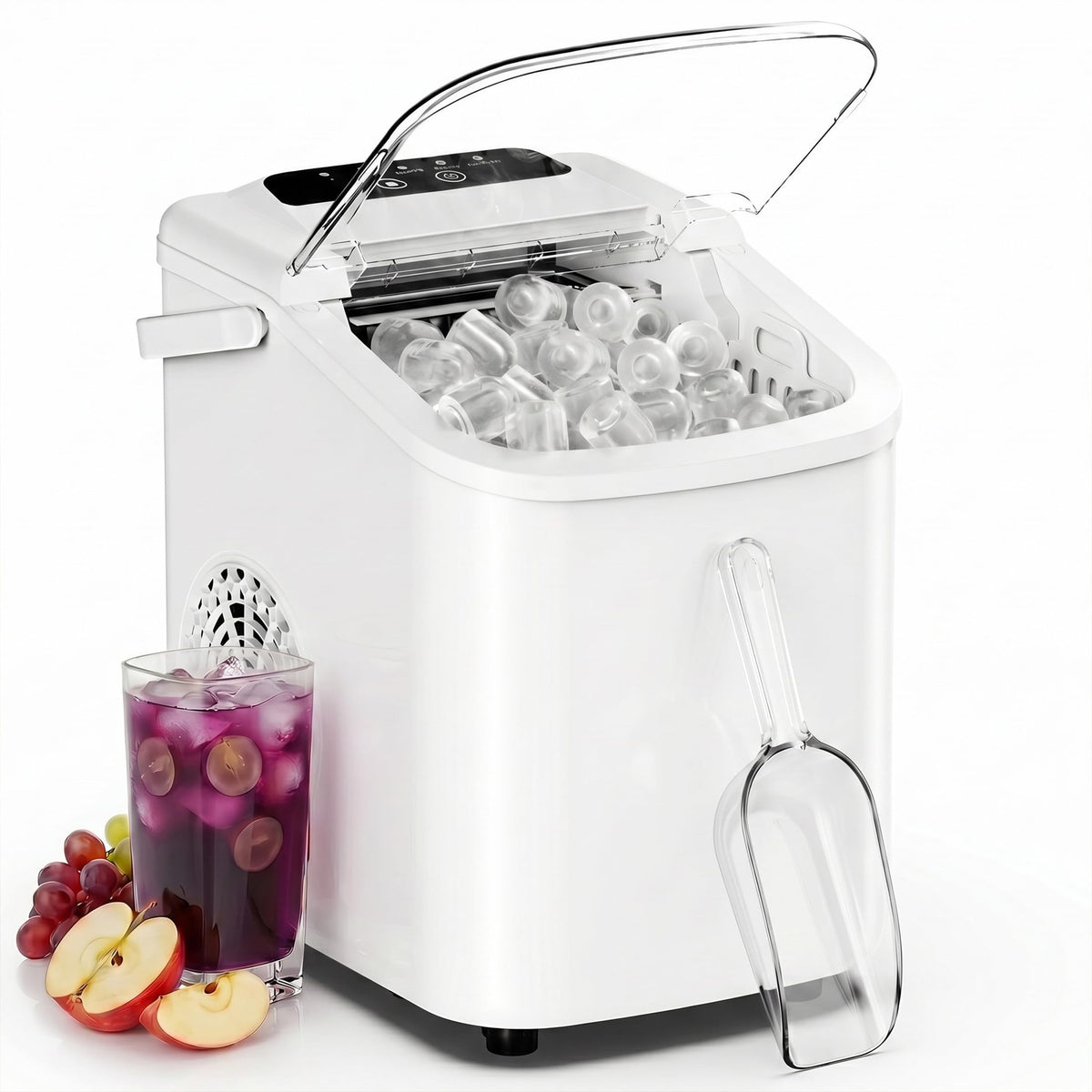 Sweetcrispy Countertop Ice Maker with Scoop, Basket and Handle, Portable Ice Machine 9 Cubes Ready in 6 Mins, 26.5lbs in 24Hrs, 2 Sizes for Home