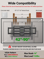 USX Mount Full Motion TV Wall Mount for 42-90 inch TV Holds up to 132lbs