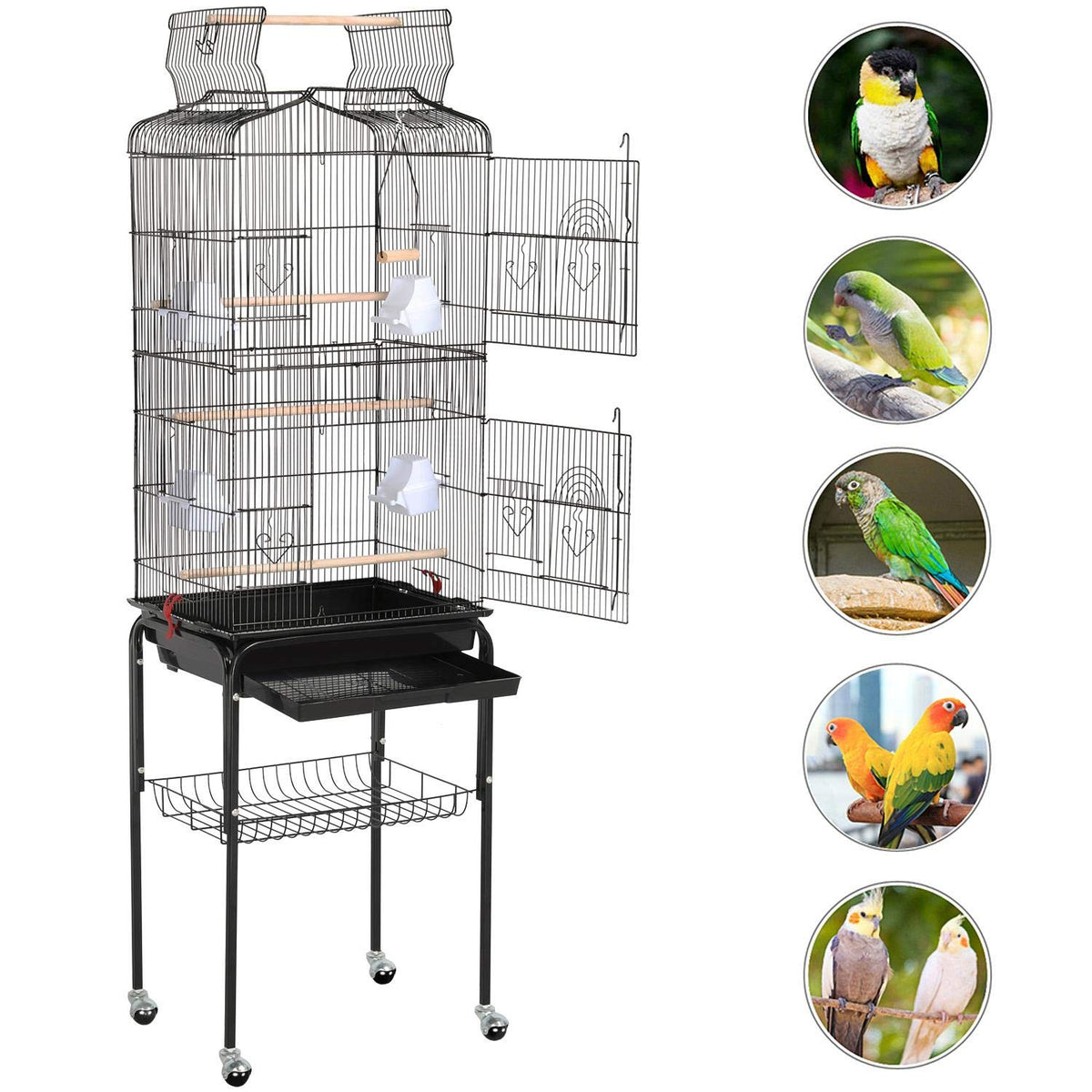 Yaheetech 64-Inch Open Top Bird Cage for Parakeets & Cockatiels, Black