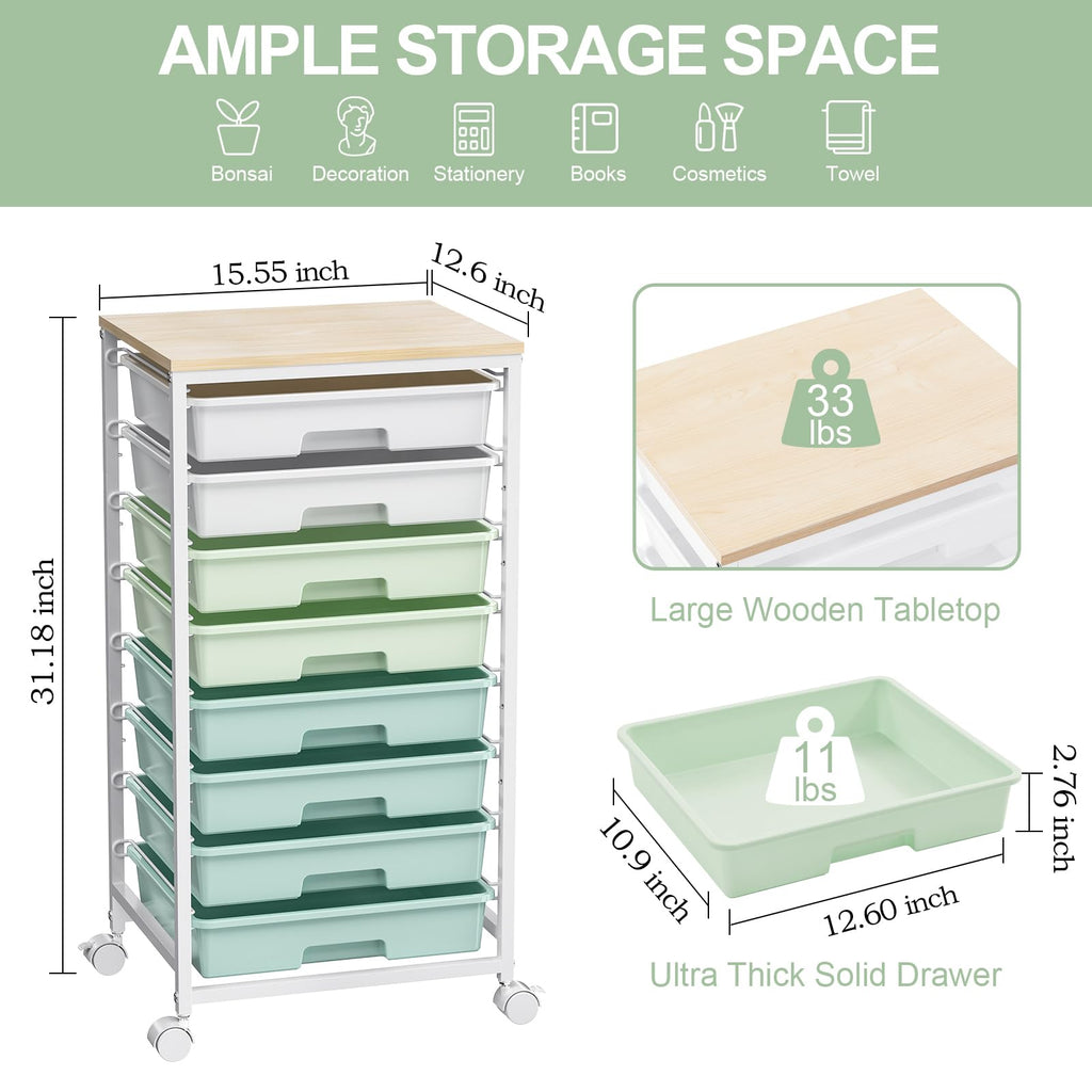 Rolling Cart with Drawers,Craft Organizers and Storage, Green