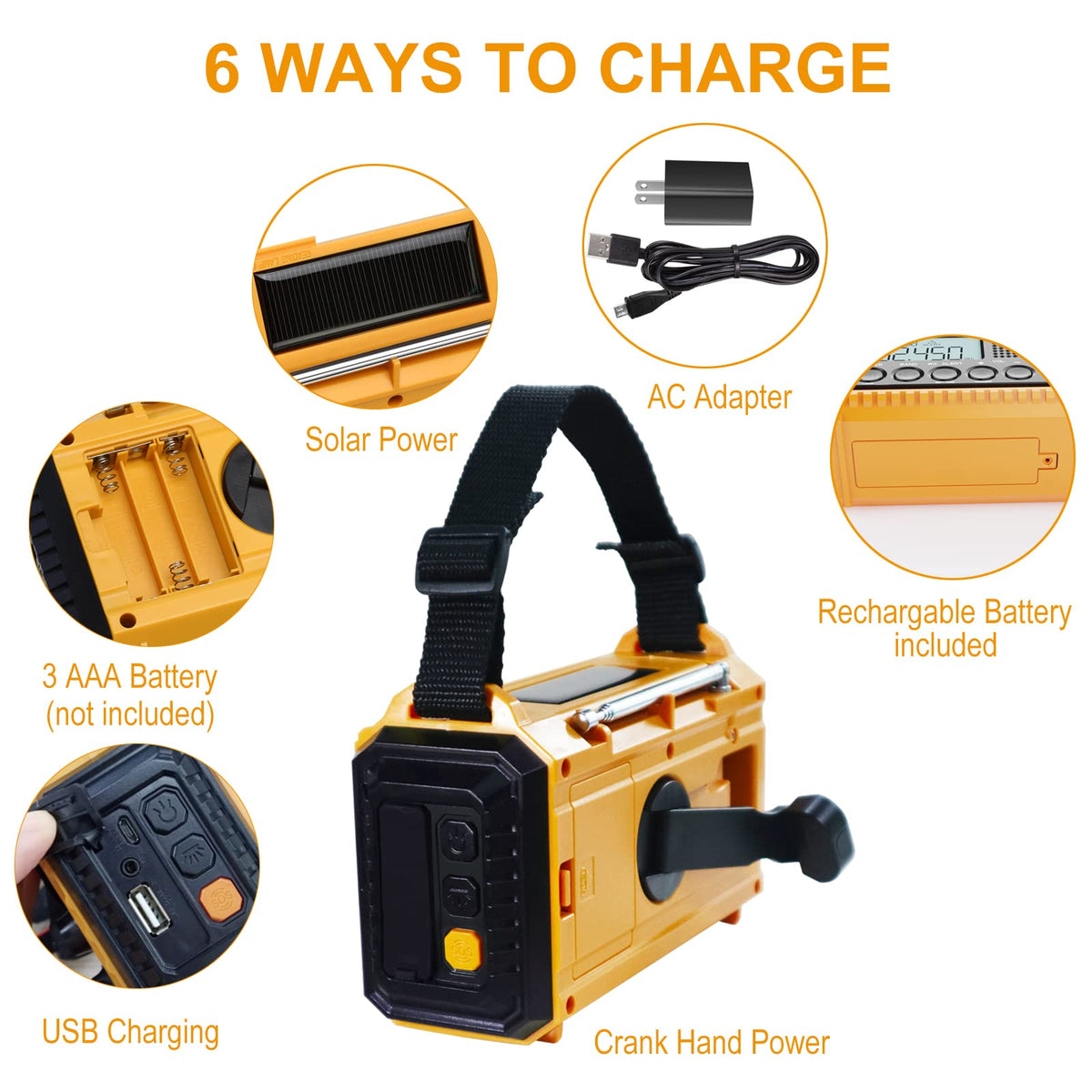Emergency Radio, 5000mAh/18500mWh Weather Radio, Solar Hand Crank Radio with AM/FM/SW/NOAA Alert, Cell Phone Charger, Headphone Jack, Flashlight and