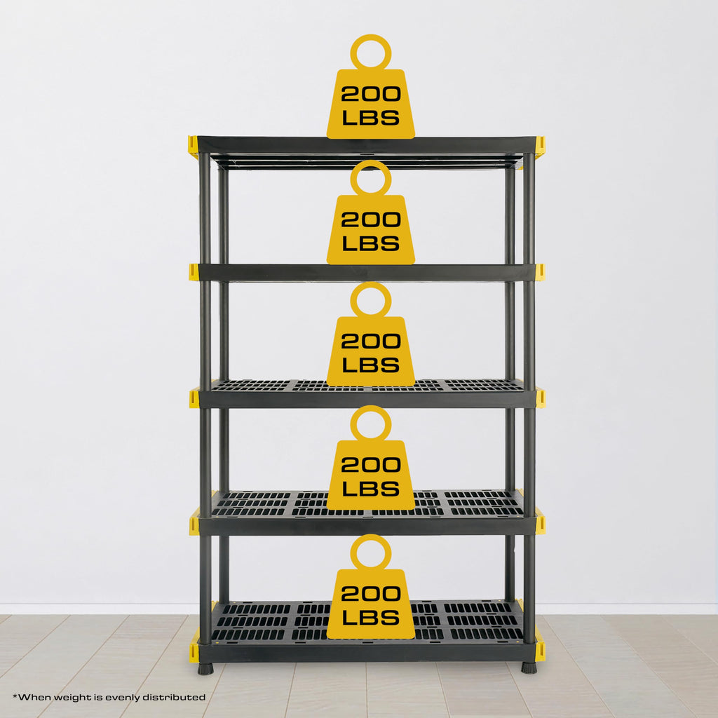 CX 5-Tier Heavy Duty Plastic Storage Shelves for Garage Organization