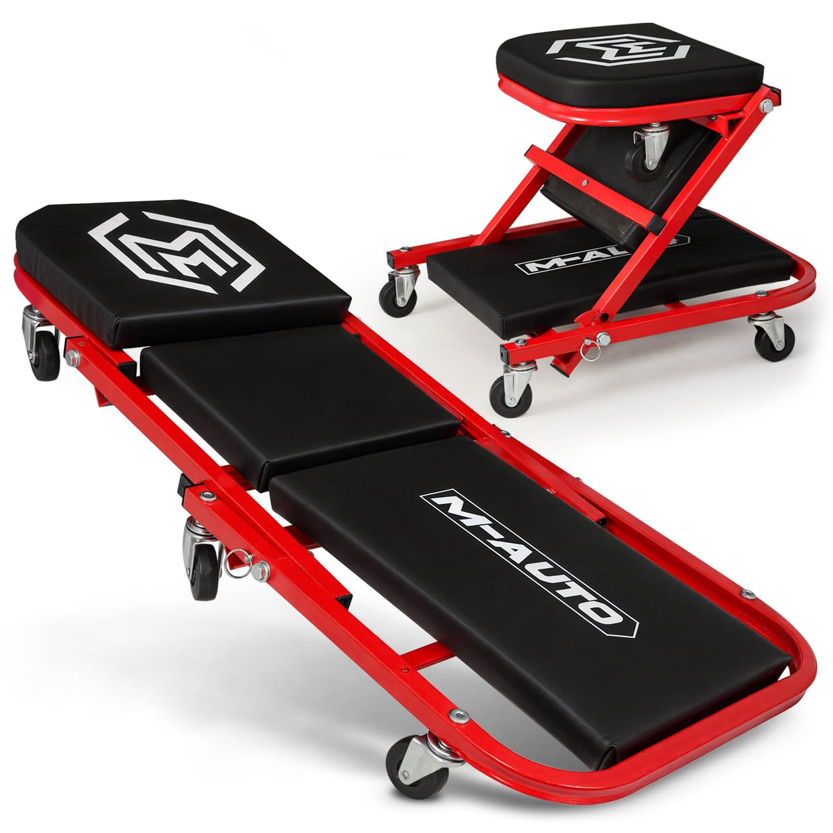 M-AUTO Foldable Z Creeper 2-in-1 Rolling Folding Car Creeper & Seat, 36" Adjustable Roller Garage Chair Lay Down or Sit, 330LBS Capacity Under Car