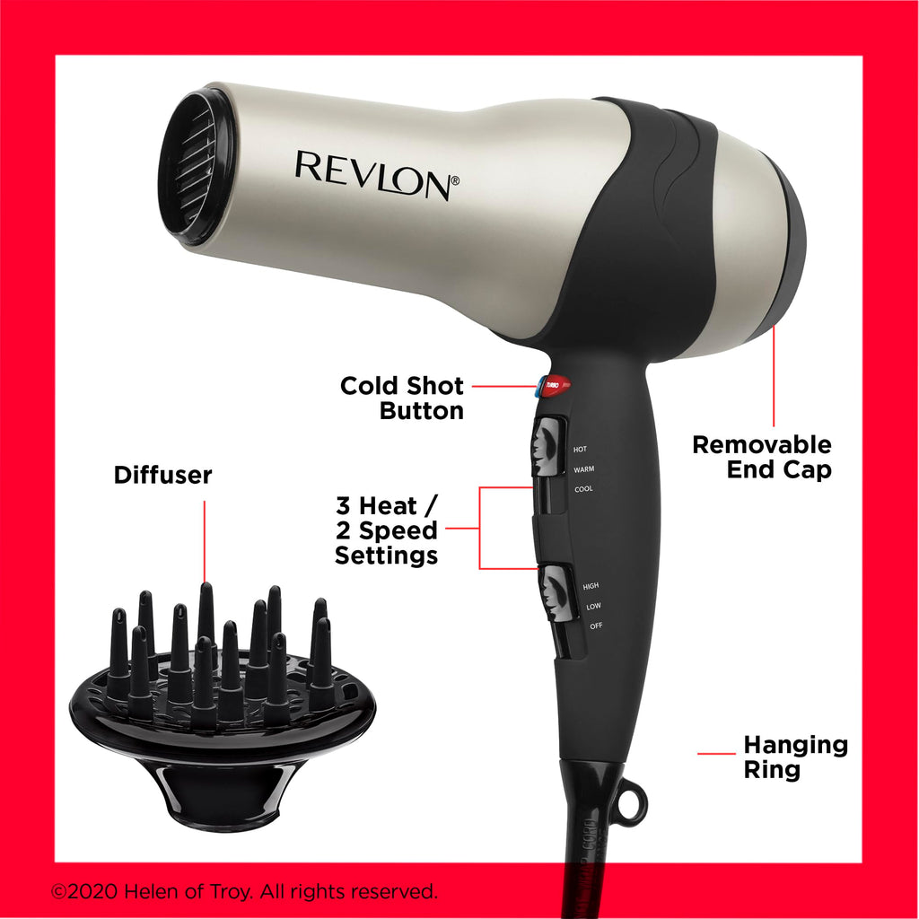 REVLON Turbo Hair Dryer | 1875 Watts of Maximum Shine, Fast Dry (Silver)