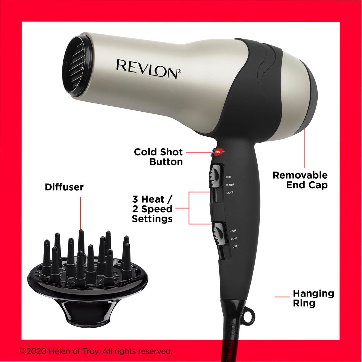 REVLON Turbo Hair Dryer | 1875 Watts of Maximum Shine, Fast Dry (Silver)