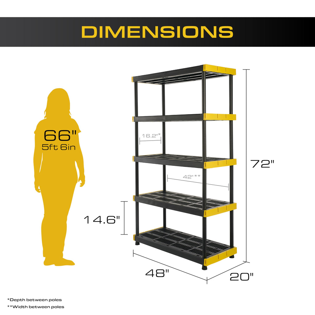 CX 5-Tier Heavy Duty Plastic Storage Shelves for Garage Organization
