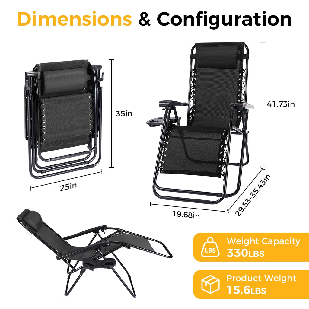 NEWBULIG Zero Gravity Chairs Set of 2, Folding Lounge Recliner Chair