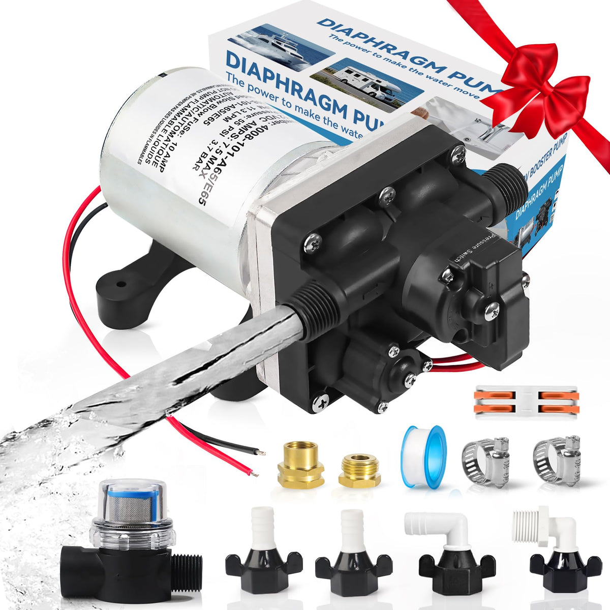 12V RV Water Pump 4008-101-A65/E65 | 3.0 GPM - 55 PSI | Camper RV Water Pump | Self-Priming & Quiet Diaphragm Pump | Thermal Protection & Dry Run
