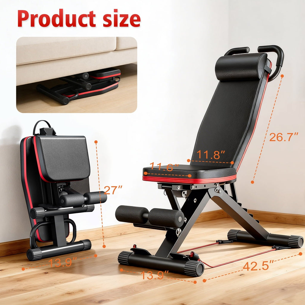BAOKALER Weight Bench with U Shape Handle, Workout Bench with Resistance Bands, Bench Press, 1000 lbs